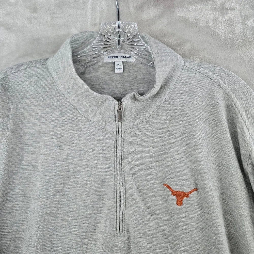 Peter Millar Quarter Zip Pullover Mens XXL Gray Texas Longhorns Embroidered Logo